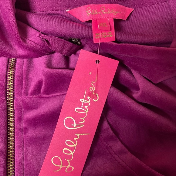 Lilly Pulitzer Larina Velour Zip Hoodie Raspberry/Hot Pink Fits XL- XXL. NWT. - Picture 3 of 7